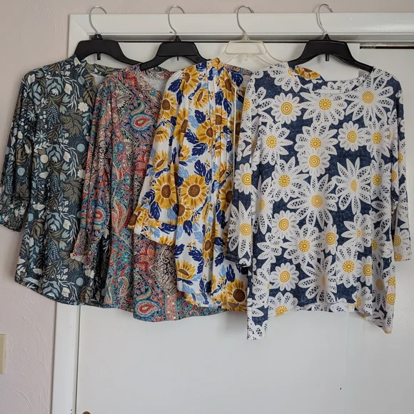 Kim Rogers Mixed Print & Solid Women's Tunic Tops - Multi-Color - Picture 2 of 4
